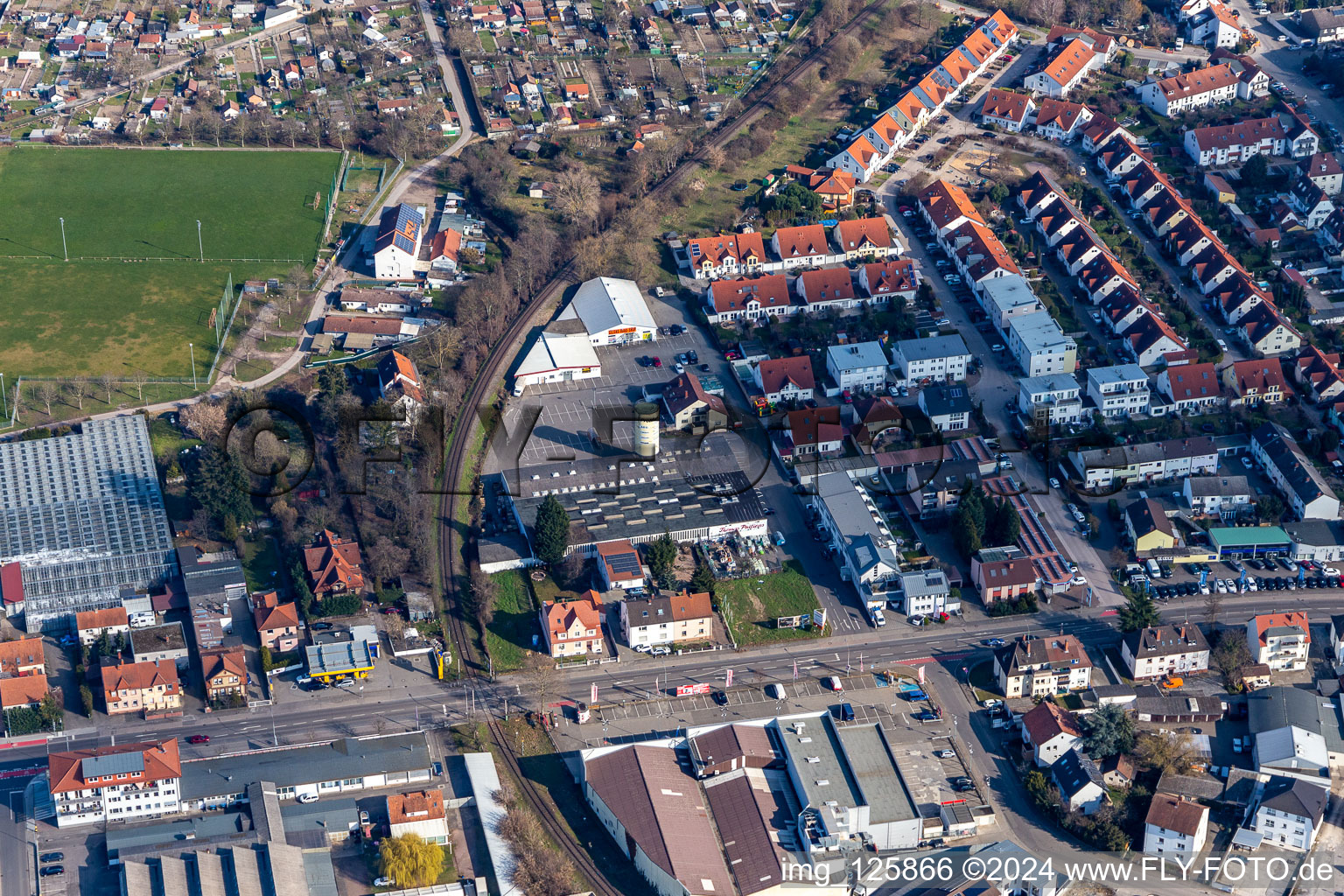 Oblique view of Former Promarkt site Am Rabensteinerweg in Speyer in the state Rhineland-Palatinate, Germany