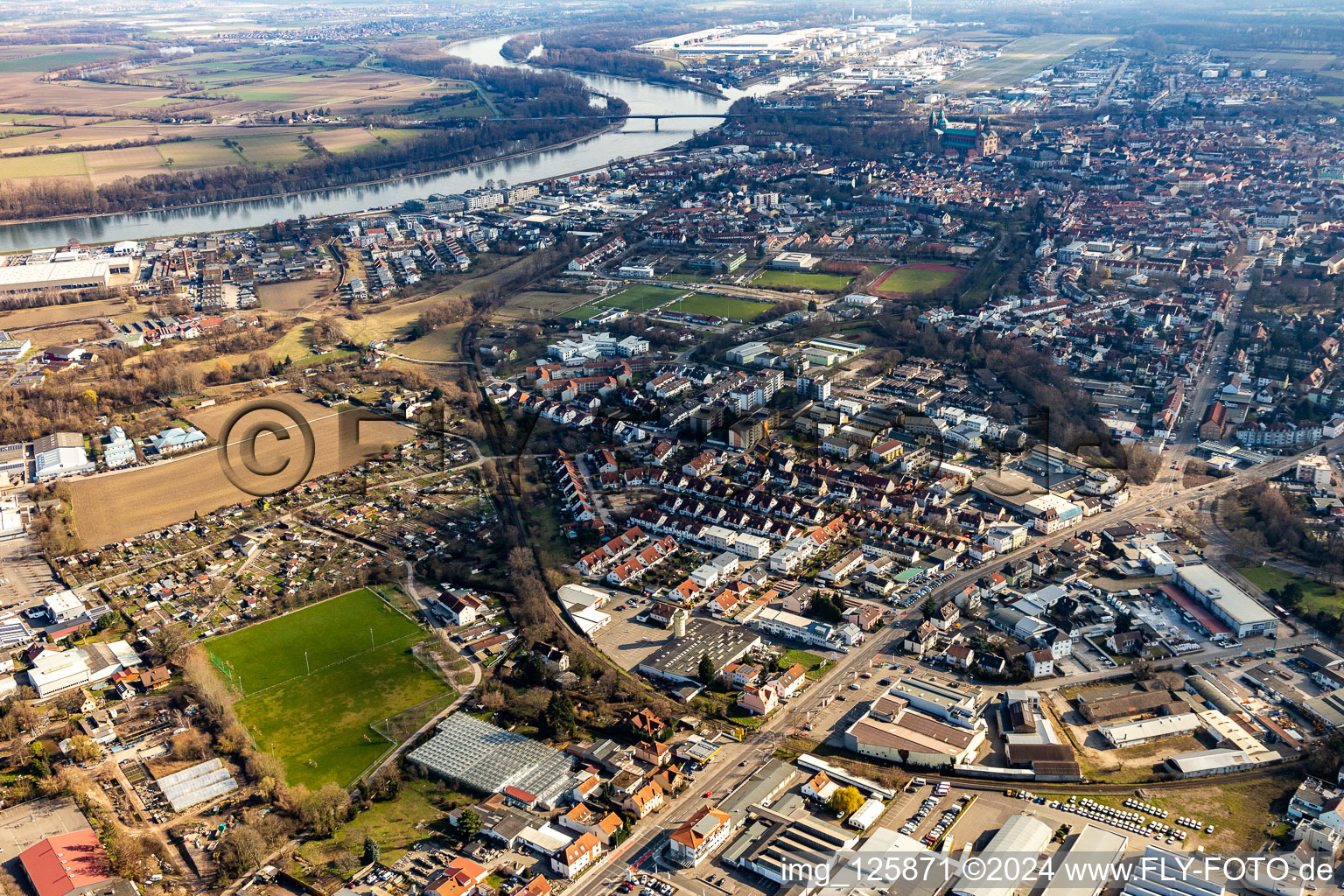 Speyer in the state Rhineland-Palatinate, Germany seen from above