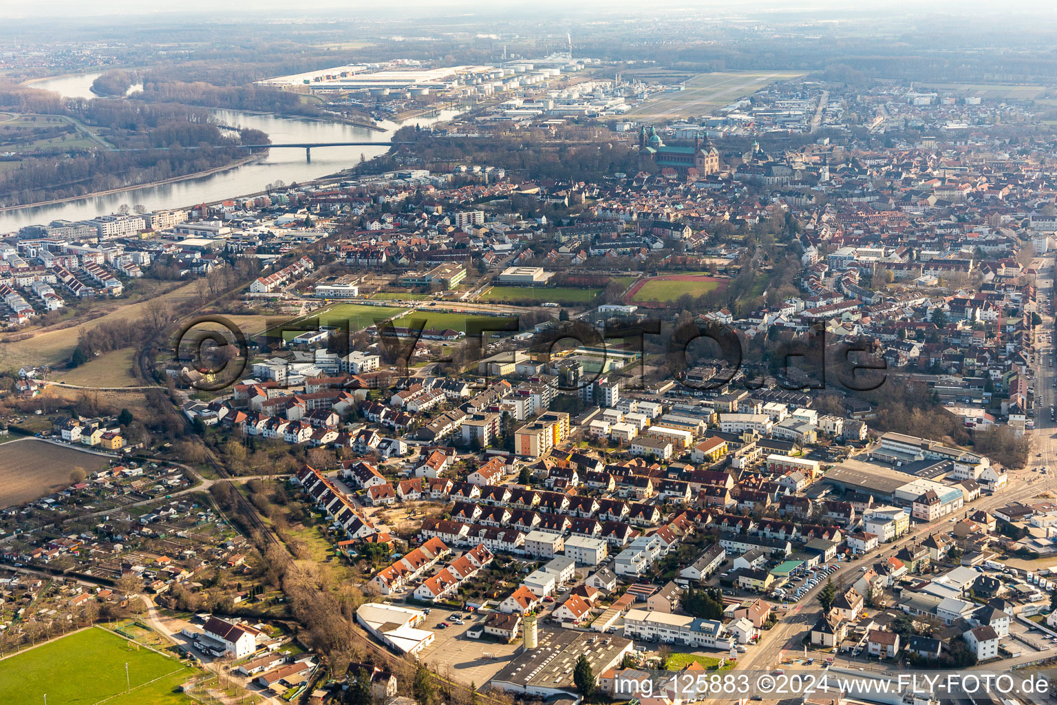 Speyer in the state Rhineland-Palatinate, Germany viewn from the air