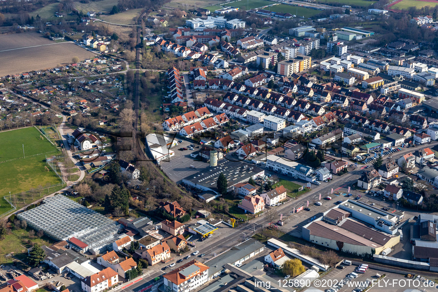 Former Promarkt site Am Rabensteinerweg in Speyer in the state Rhineland-Palatinate, Germany seen from above