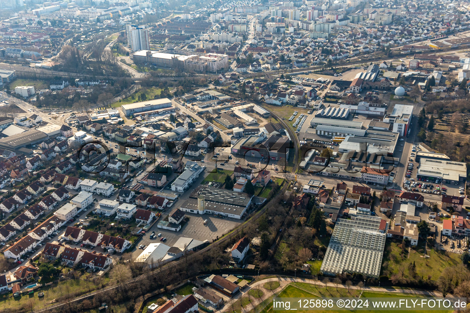 Former Promarkt site Am Rabensteinerweg in Speyer in the state Rhineland-Palatinate, Germany viewn from the air