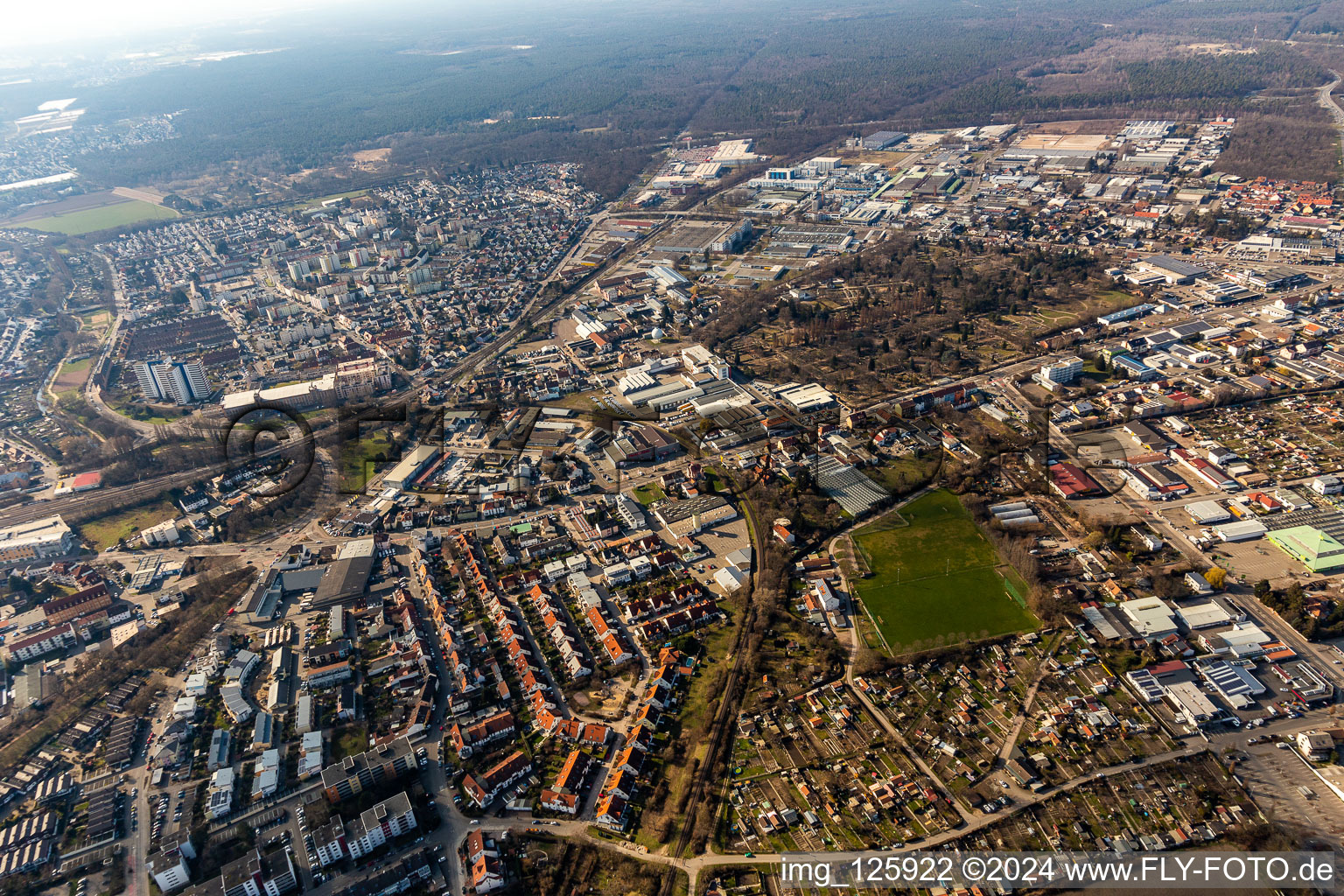 Aerial view of Cemetery in the district Burgfeld in Speyer in the state Rhineland-Palatinate, Germany