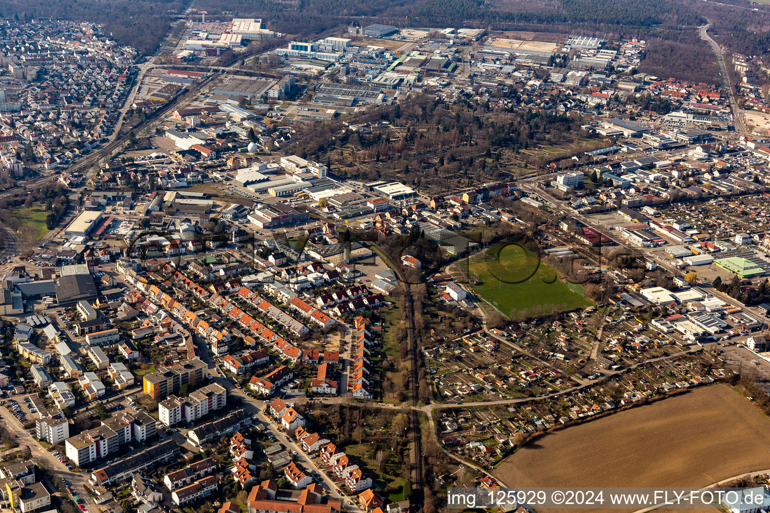 Oblique view of Cemetery in the district Burgfeld in Speyer in the state Rhineland-Palatinate, Germany