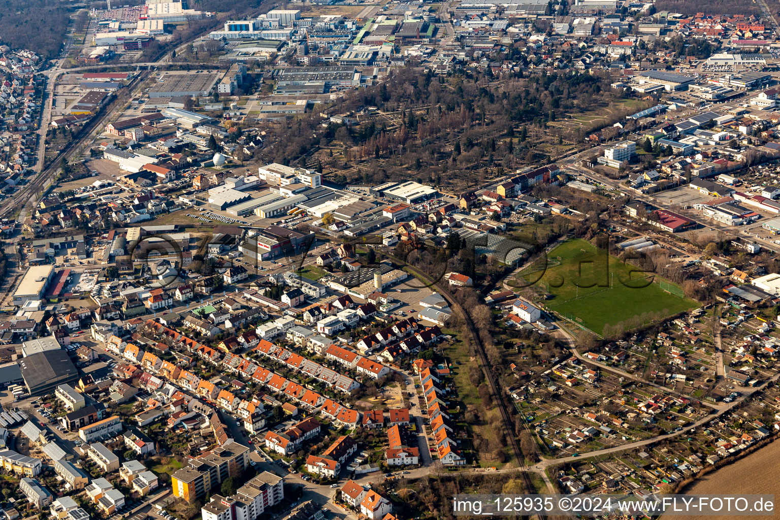 Cemetery in the district Burgfeld in Speyer in the state Rhineland-Palatinate, Germany from above