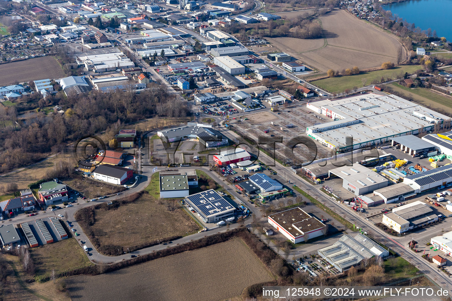 Industrial and commercial area along the Auestrasse in Speyer in the state Rhineland-Palatinate, Germany