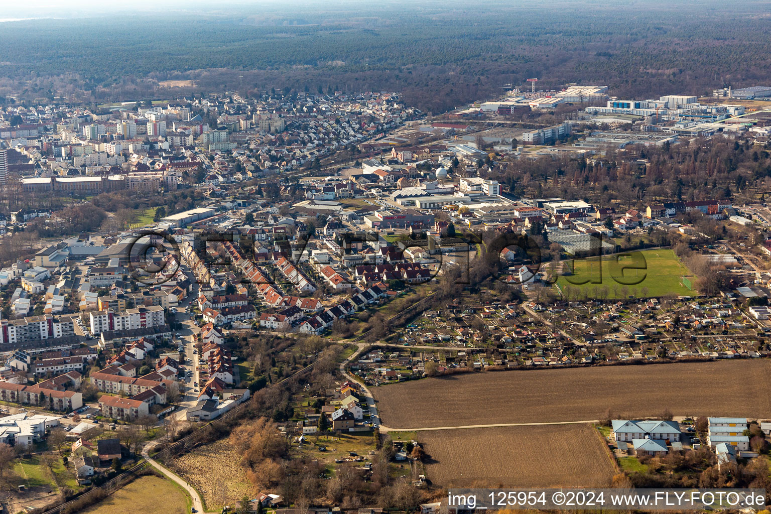 Oblique view of West in the district Ludwigshof in Speyer in the state Rhineland-Palatinate, Germany