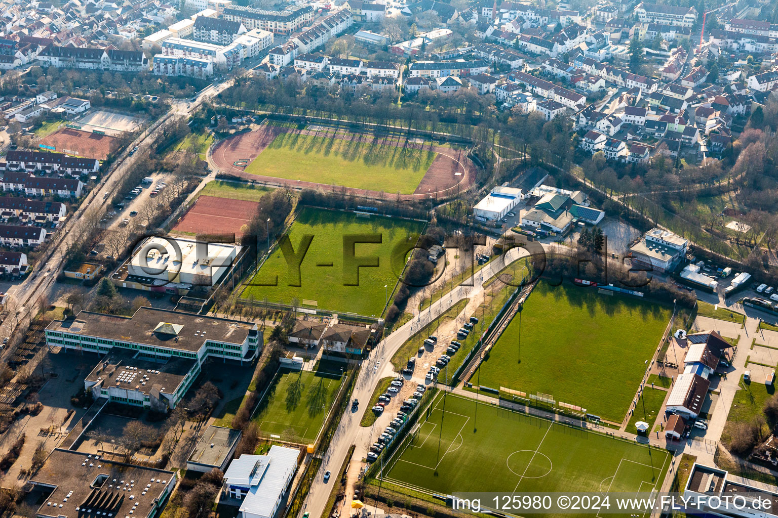 Sports fields at the Helmut Bantz Stadium in Speyer in the state Rhineland-Palatinate, Germany