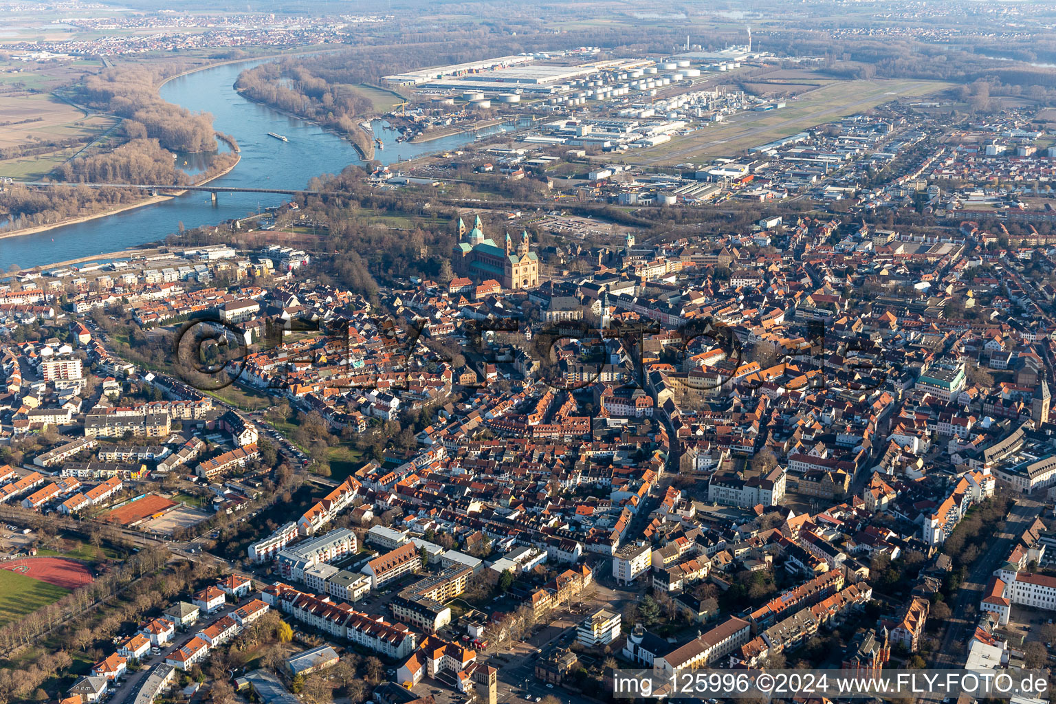 Old Town area and city center on the banks of the Rhine in Speyer in the state Rhineland-Palatinate, Germany