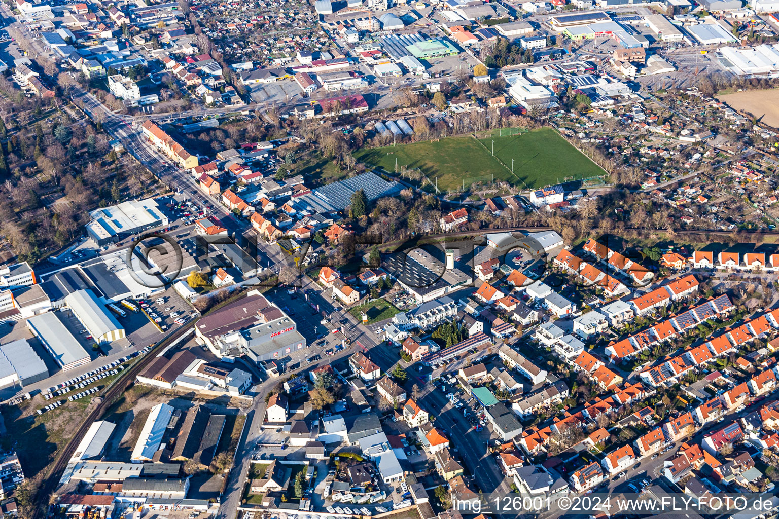 Aerial view of Wormser Landstr in Speyer in the state Rhineland-Palatinate, Germany