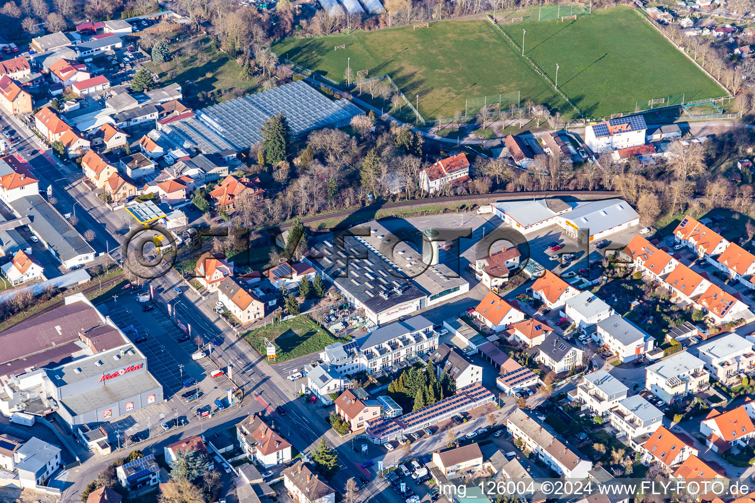 Former Promarkt site Am Rabensteinerweg in Speyer in the state Rhineland-Palatinate, Germany seen from above