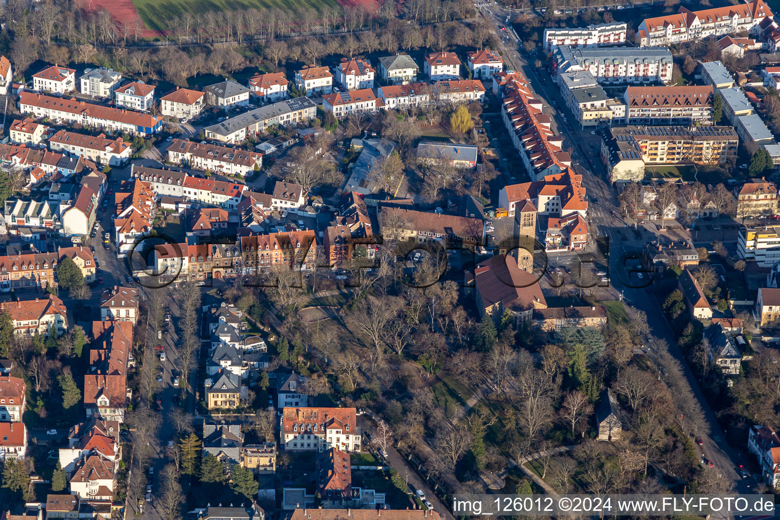 Friedenskirche Street Bernhard with Adenauer Park in Speyer in the state Rhineland-Palatinate, Germany