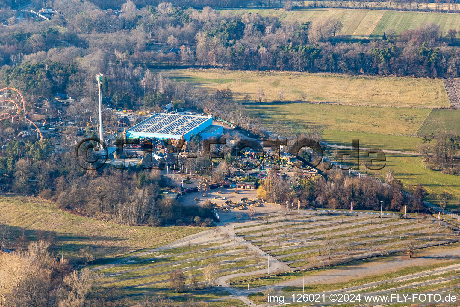 Aerial view of Holiday park during the winter and corona break in Haßloch in the state Rhineland-Palatinate, Germany