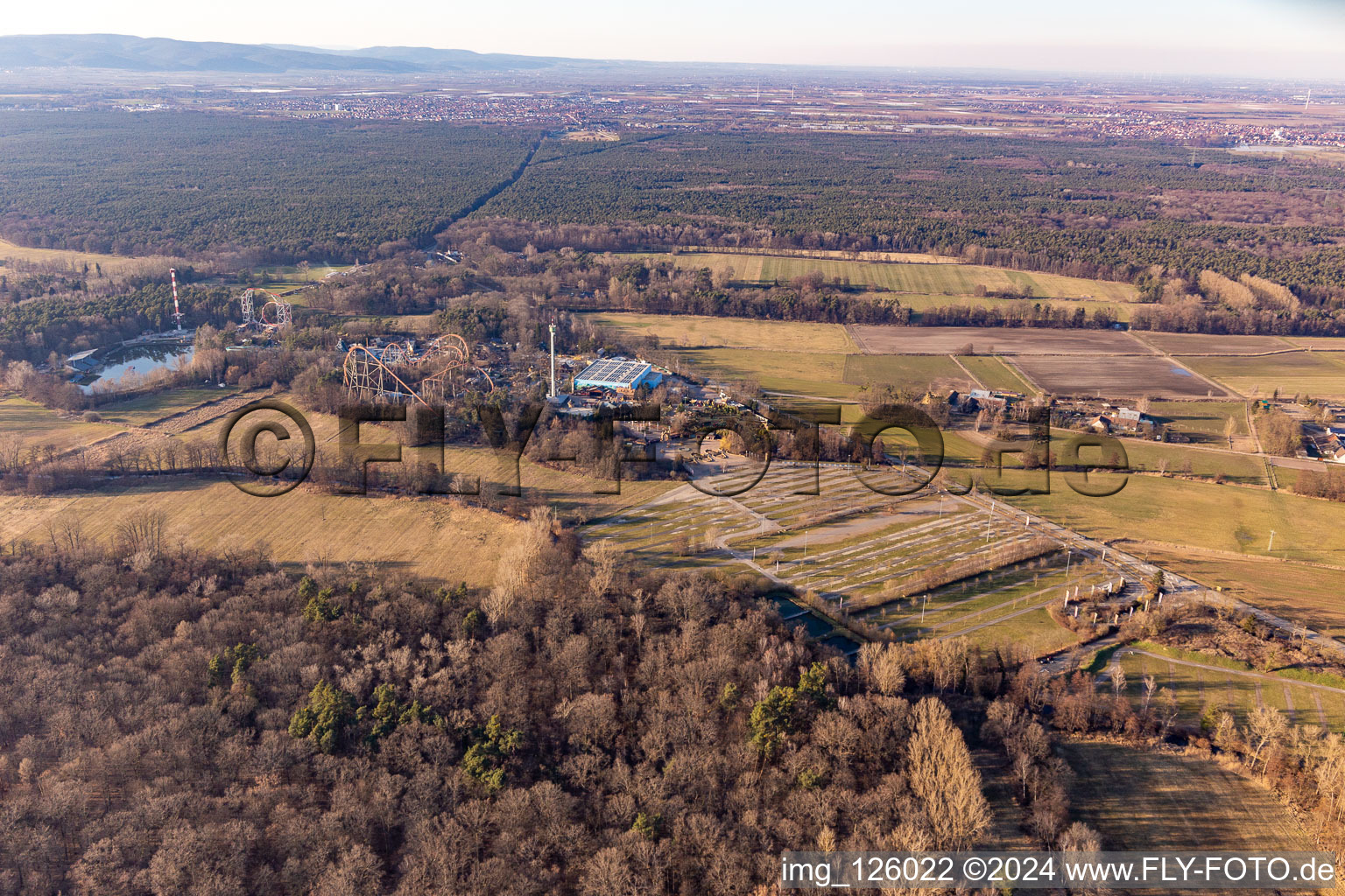 Aerial photograpy of Holiday park during the winter and corona break in Haßloch in the state Rhineland-Palatinate, Germany