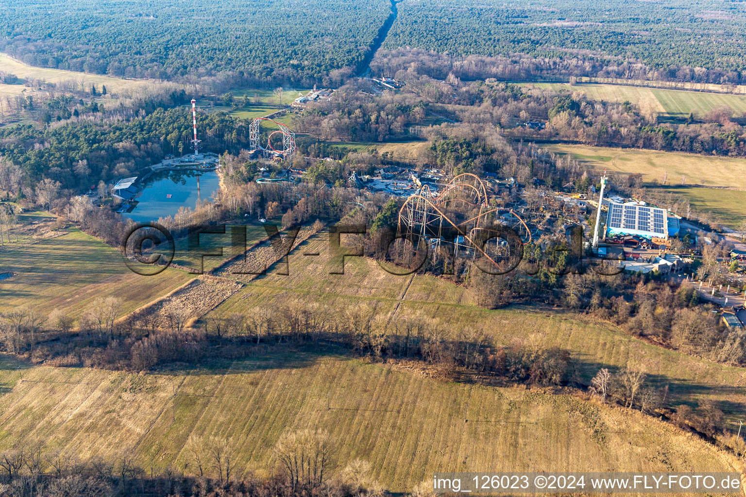 Oblique view of Holiday park during the winter and corona break in Haßloch in the state Rhineland-Palatinate, Germany