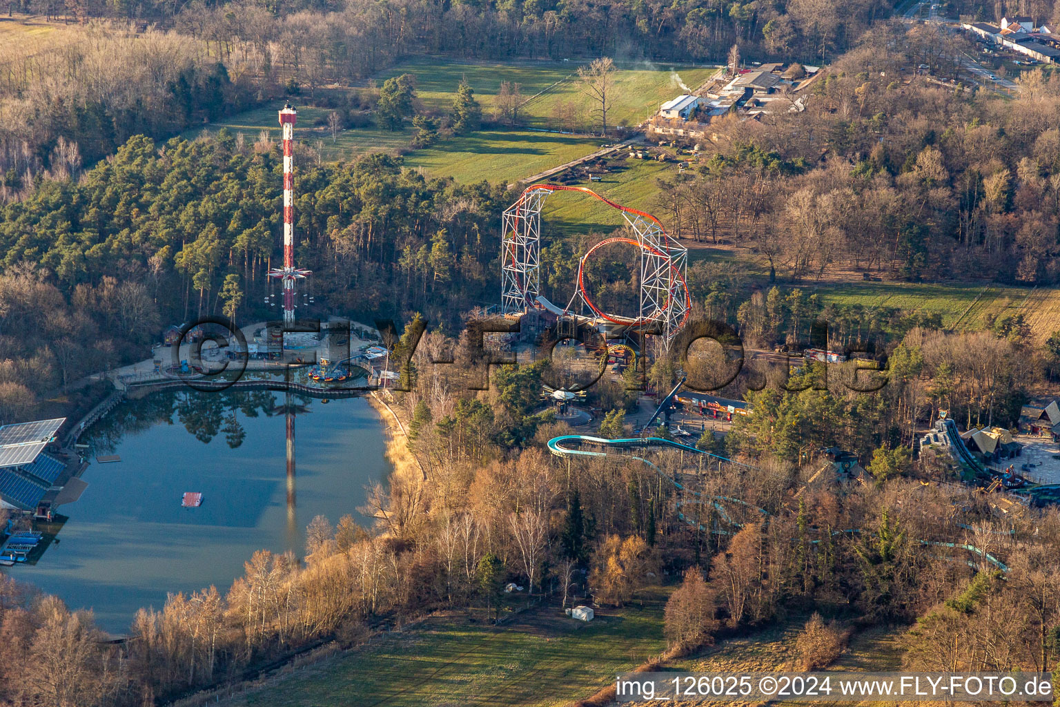 Holiday park during the winter and corona break in Haßloch in the state Rhineland-Palatinate, Germany from above