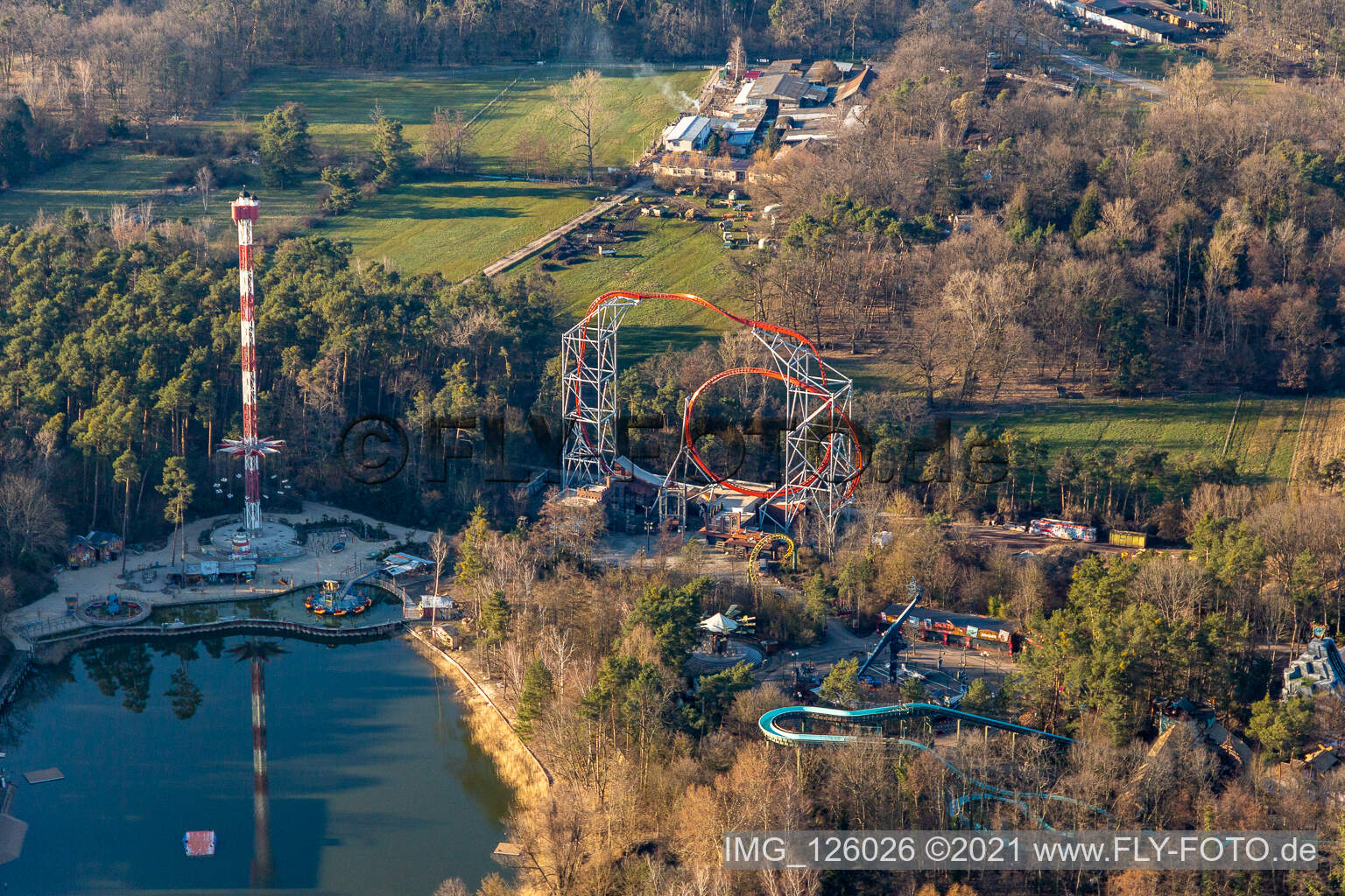 Aerial view of Leisure Centre - Amusement Park Holiday Park GmbH on Holidayparkstrasse in Hassloch in the state Rhineland-Palatinate