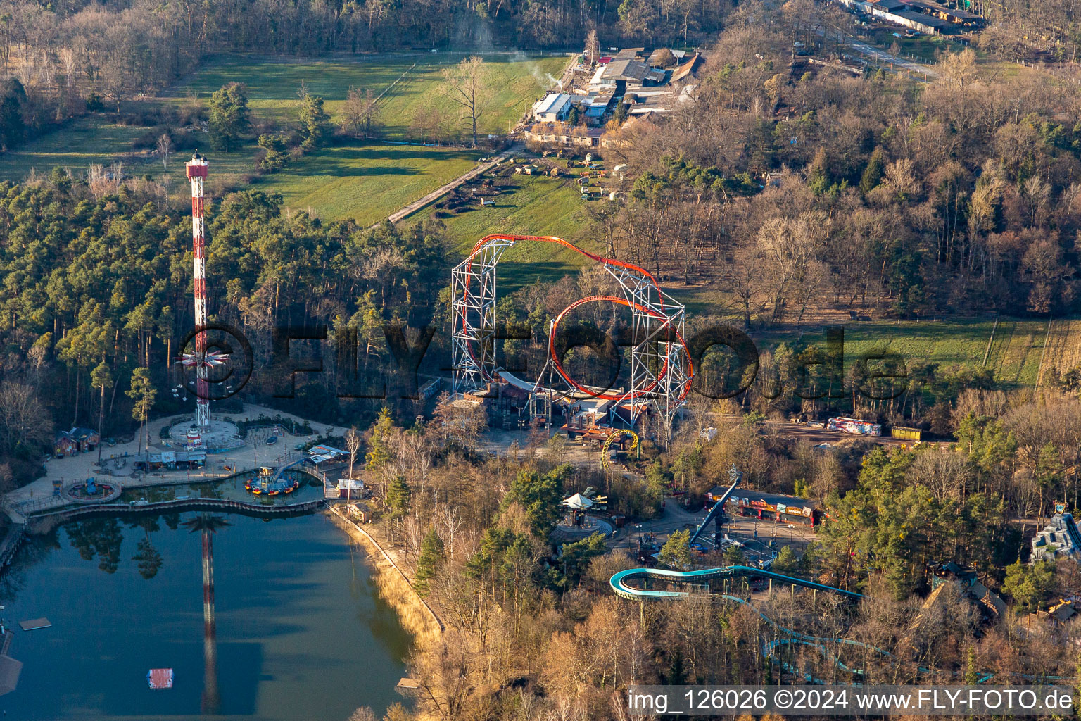 Aerial view of Leisure Centre - Amusement Park Holiday Park GmbH on Holidayparkstrasse in Hassloch in the state Rhineland-Palatinate