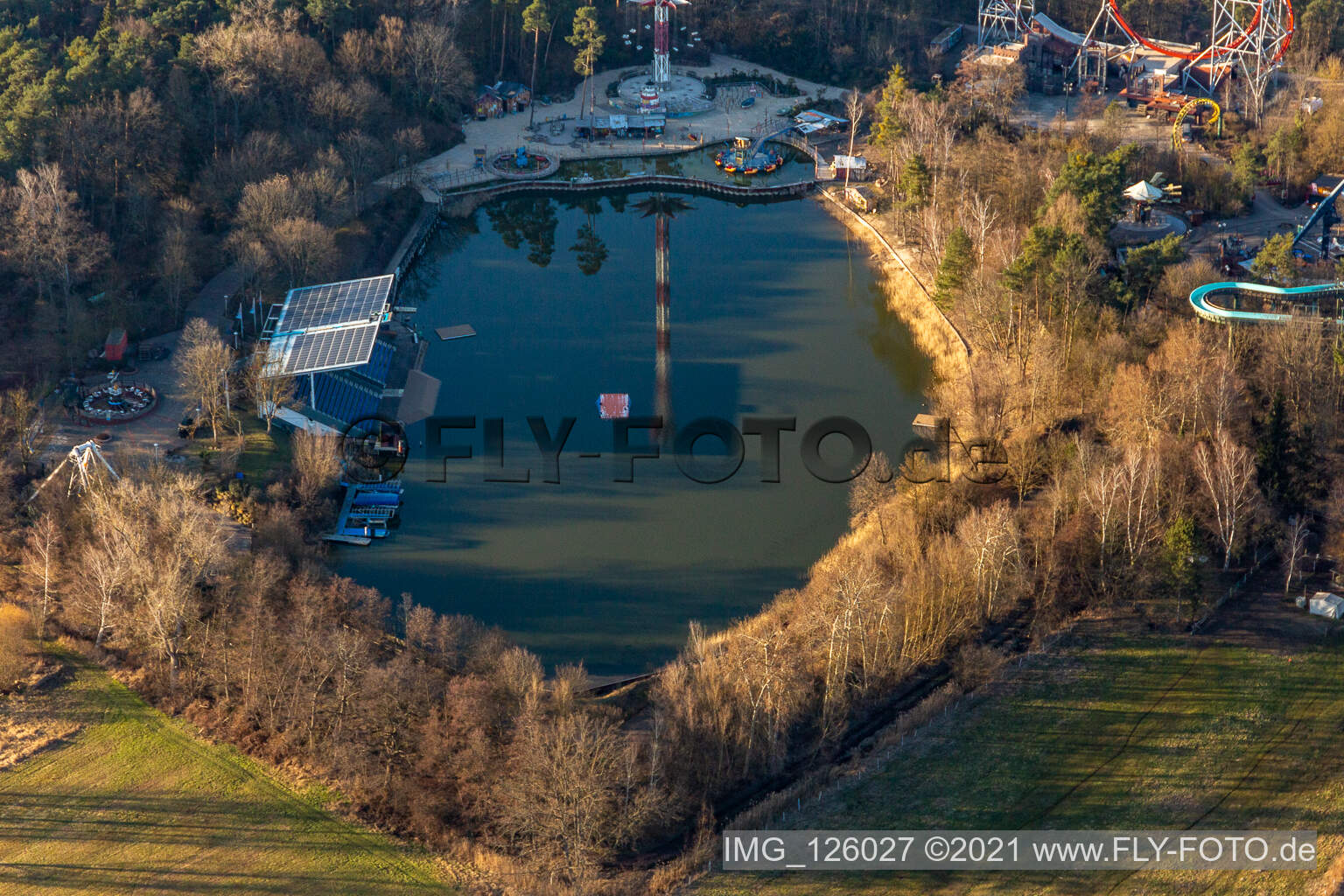 Holiday park during the winter and Corona break in Haßloch in the state Rhineland-Palatinate, Germany out of the air