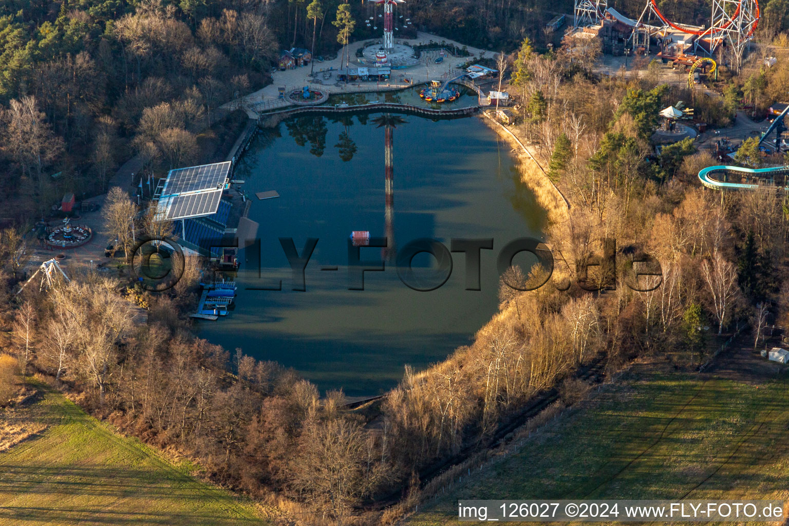 Holiday park during the winter and corona break in Haßloch in the state Rhineland-Palatinate, Germany out of the air