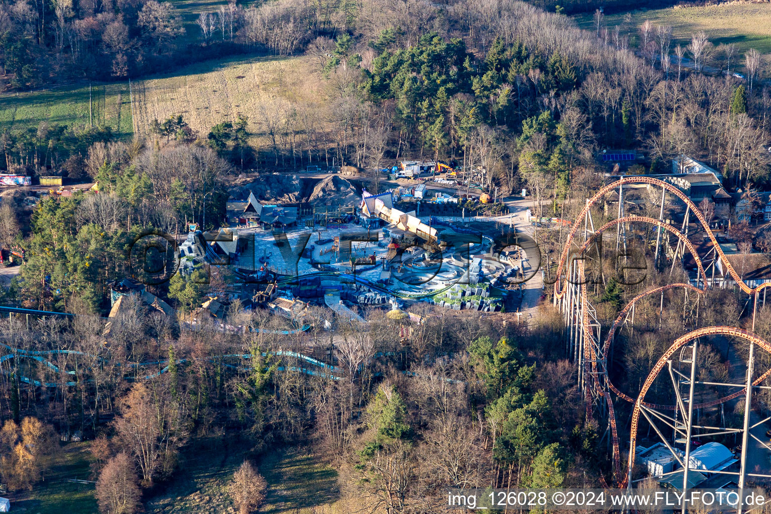 Holiday park during the winter and corona break in Haßloch in the state Rhineland-Palatinate, Germany seen from above