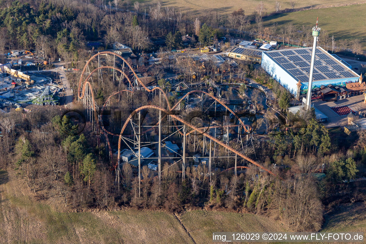 Holiday park during the winter and corona break in Haßloch in the state Rhineland-Palatinate, Germany from the plane