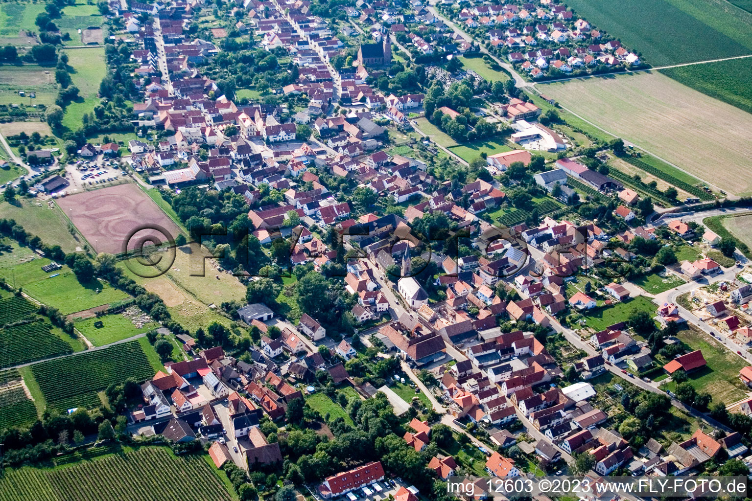 Drone recording of Essingen in the state Rhineland-Palatinate, Germany