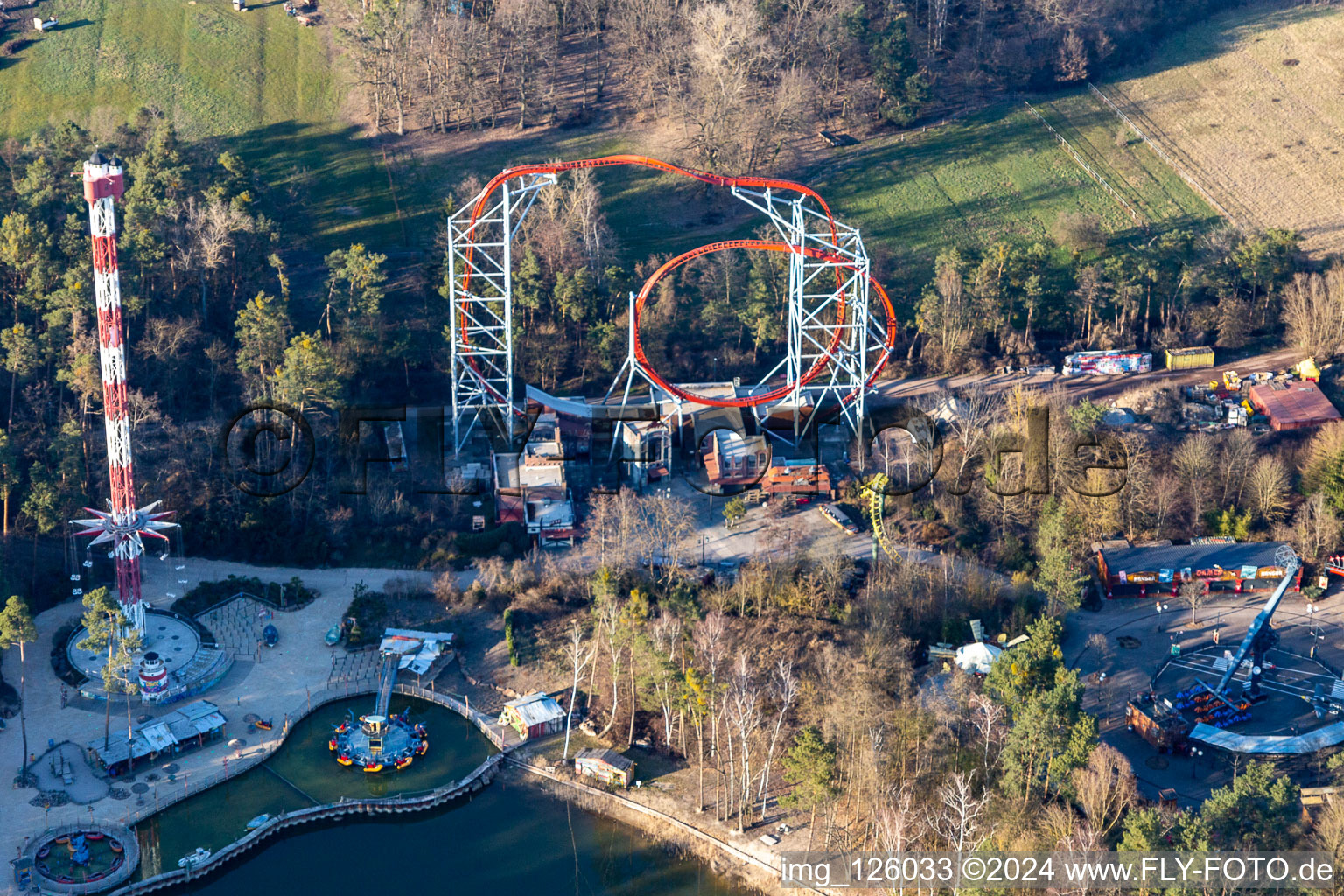 Bird's eye view of Holiday park during the winter and corona break in Haßloch in the state Rhineland-Palatinate, Germany