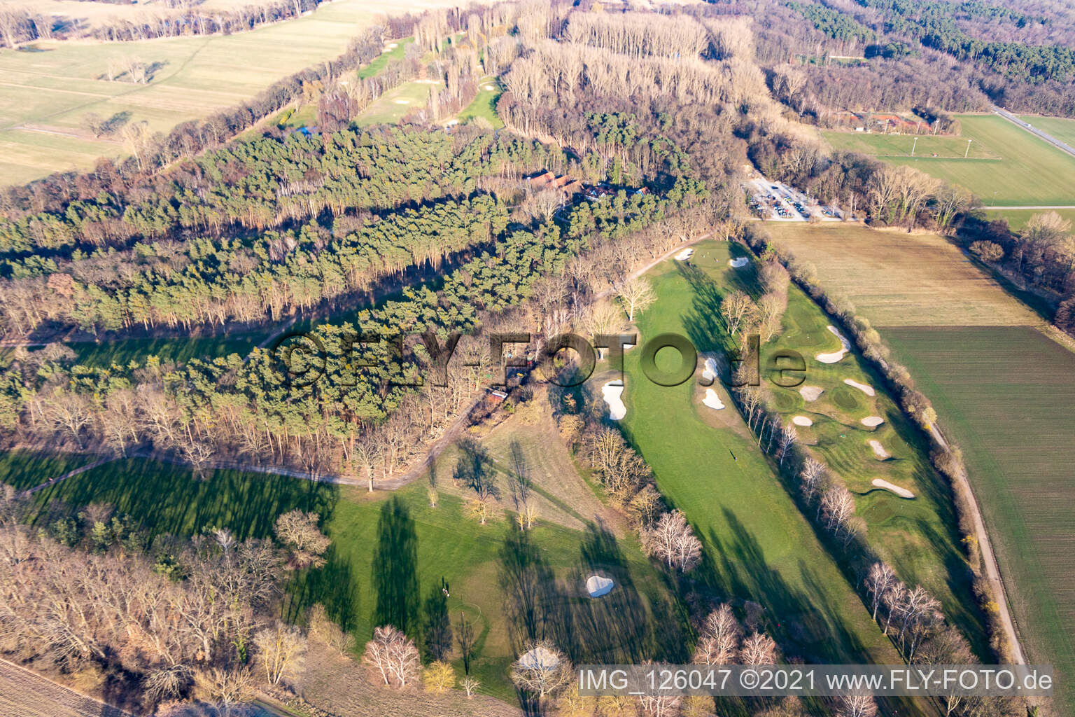 Aerial view of Grounds of the Golf course at Golf-Club Palatinate in the district Geinsheim in Neustadt an der Weinstrasse in the state Rhineland-Palatinate