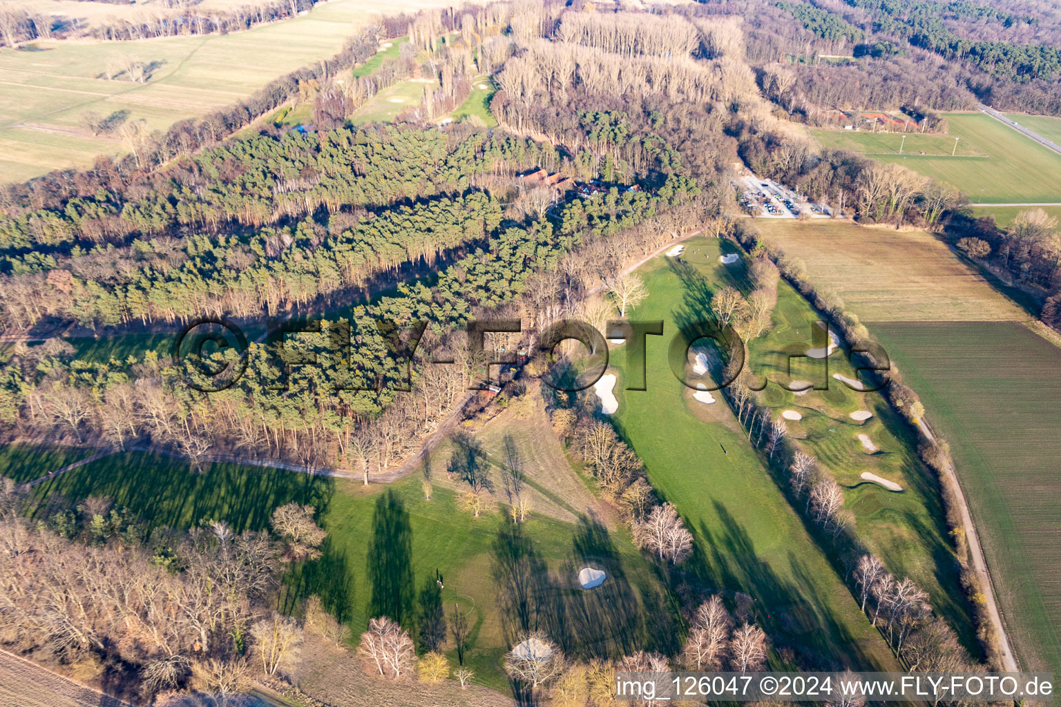 Aerial view of Grounds of the Golf course at Golf-Club Palatinate in the district Geinsheim in Neustadt an der Weinstrasse in the state Rhineland-Palatinate