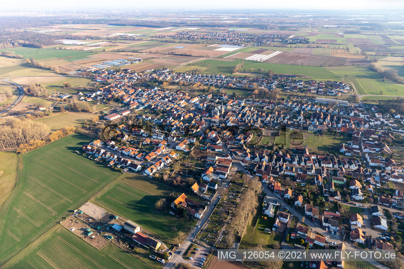 Aerial view of District Geinsheim in Neustadt an der Weinstraße in the state Rhineland-Palatinate, Germany