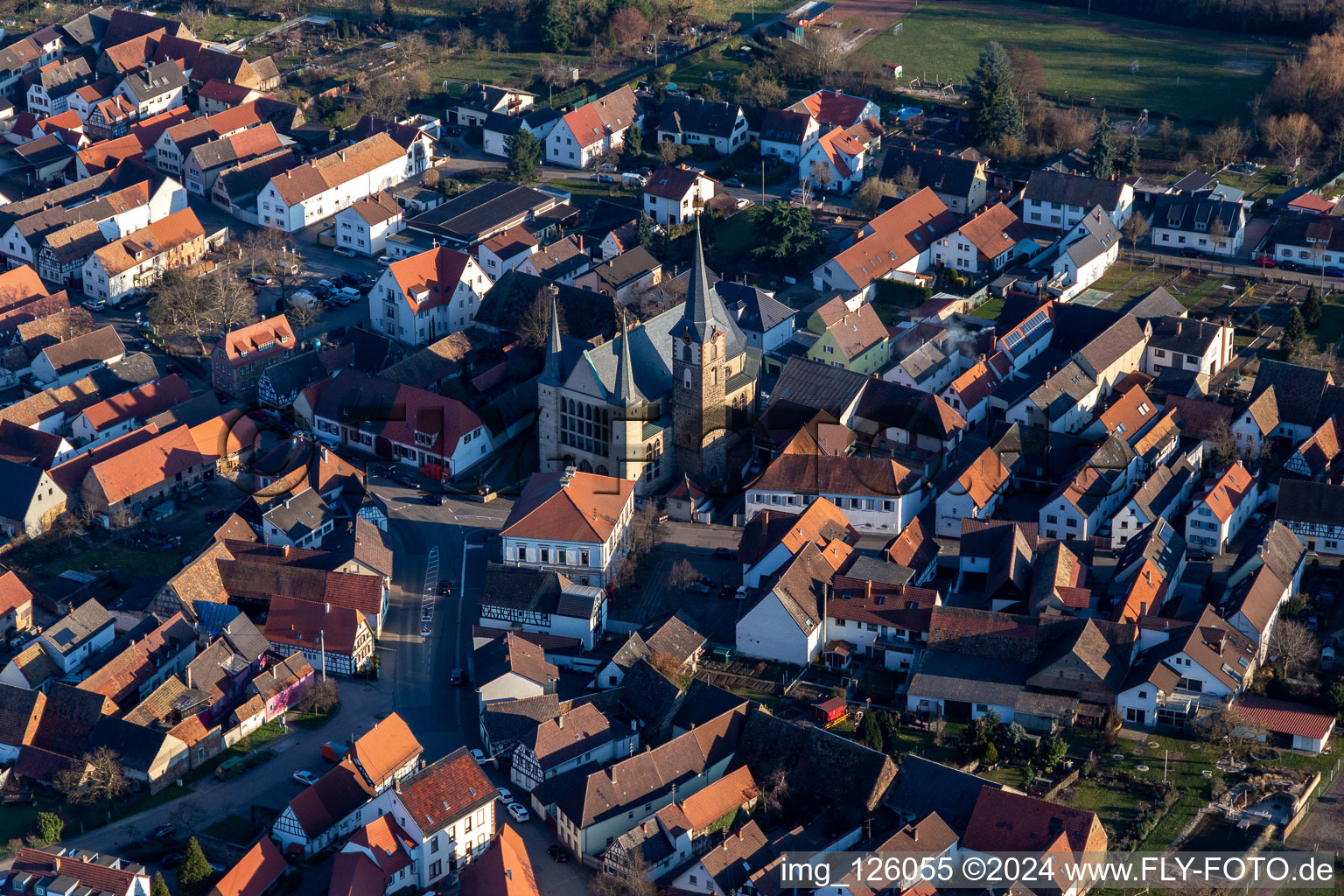 The city center in the downtown area in Geinsheim in the state Rhineland-Palatinate, Germany