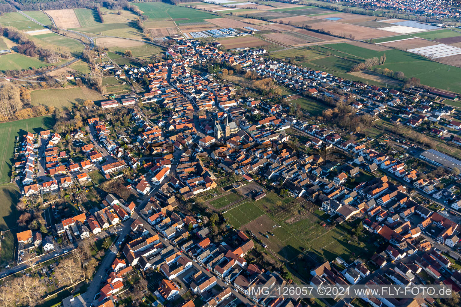 District Geinsheim in Neustadt an der Weinstraße in the state Rhineland-Palatinate, Germany from the plane