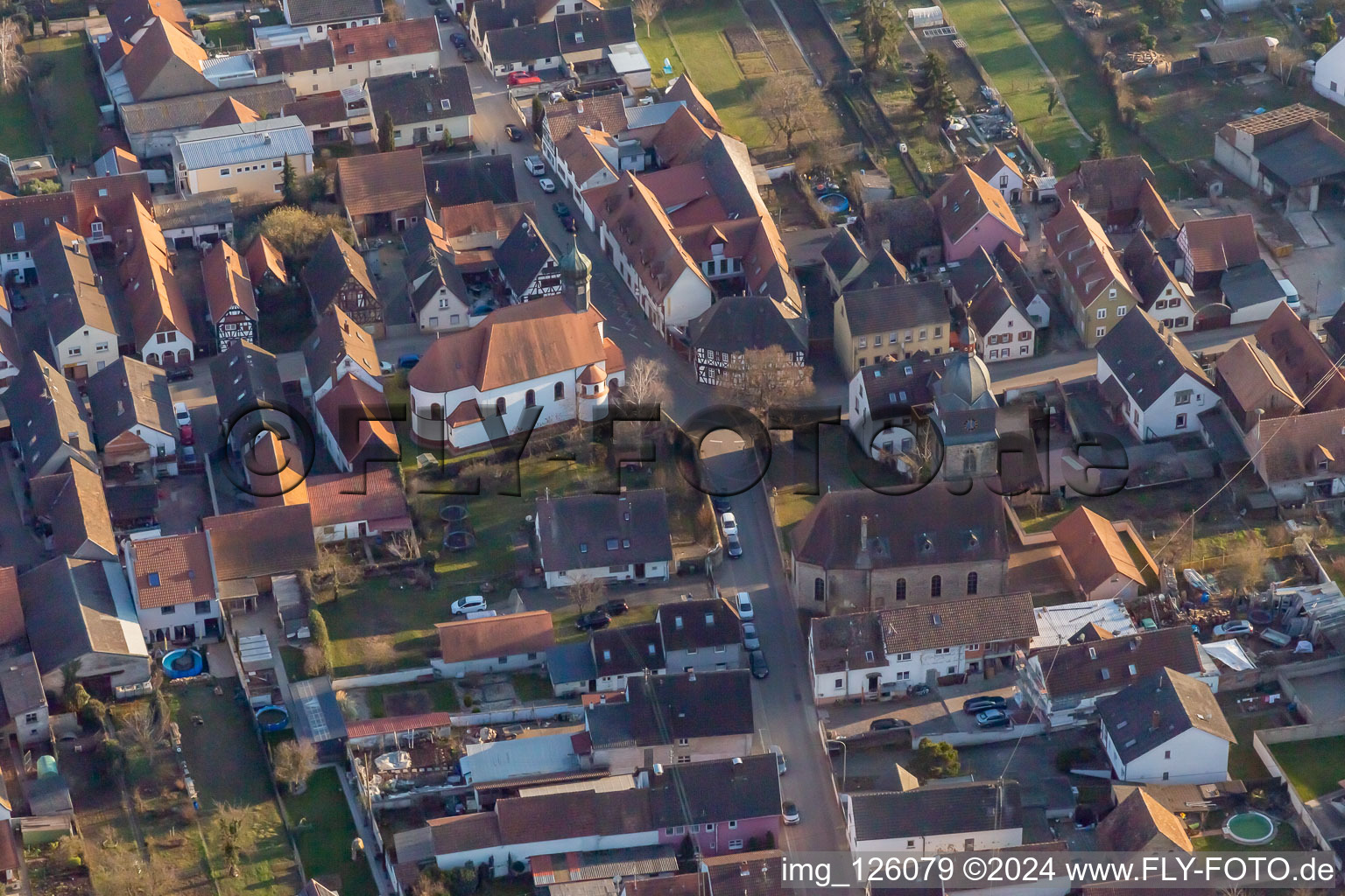 District Niederlustadt in Lustadt in the state Rhineland-Palatinate, Germany from the plane