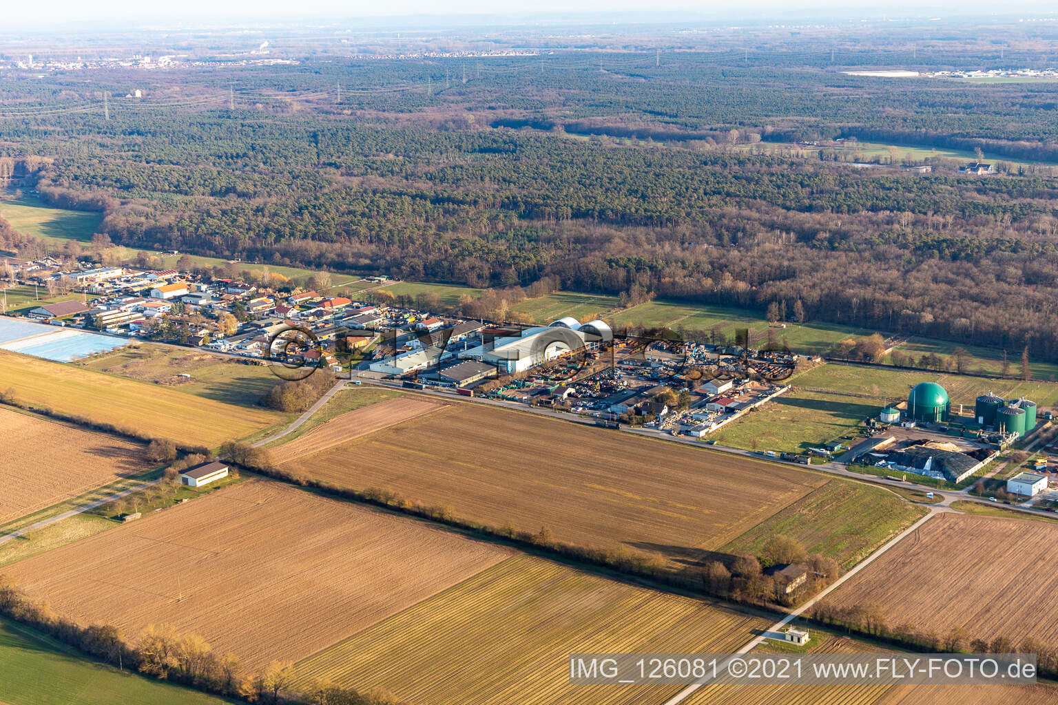 Aerial view of Alba Electronics Recycling GmbH in Lustadt in the state Rhineland-Palatinate, Germany
