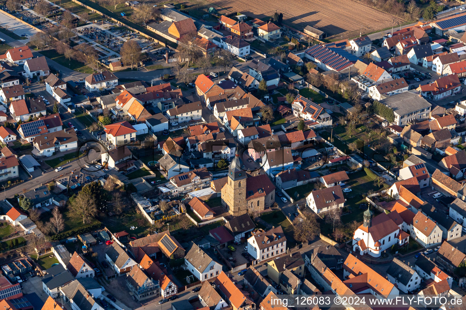 Church building of the Apostelkirche in the village of in Lustadt in the state Rhineland-Palatinate, Germany