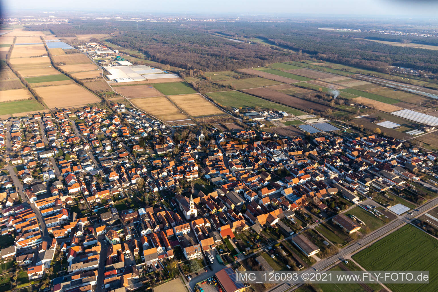 Zeiskam in the state Rhineland-Palatinate, Germany seen from above