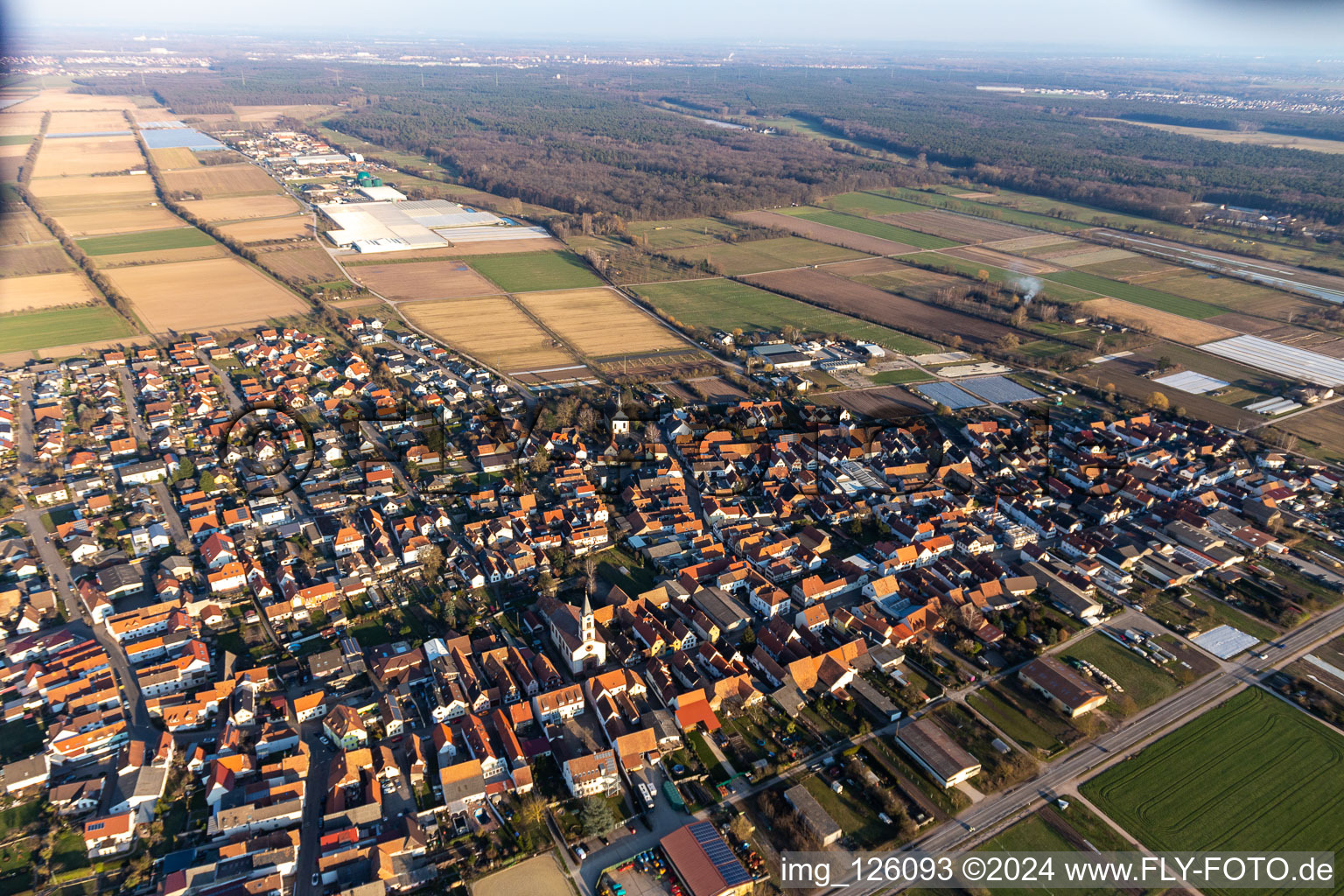 Oblique view of Zeiskam in the state Rhineland-Palatinate, Germany