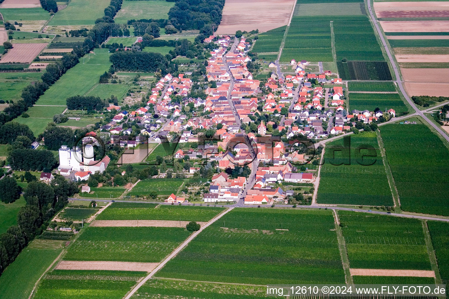 Drone image of Freimersheim in the state Rhineland-Palatinate, Germany