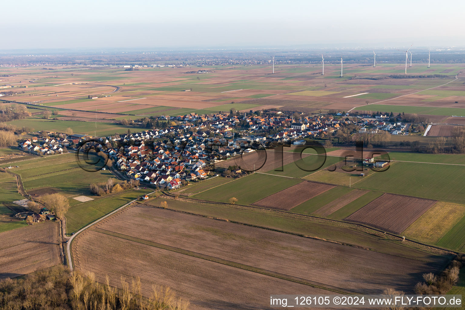 Knittelsheim in the state Rhineland-Palatinate, Germany seen from a drone