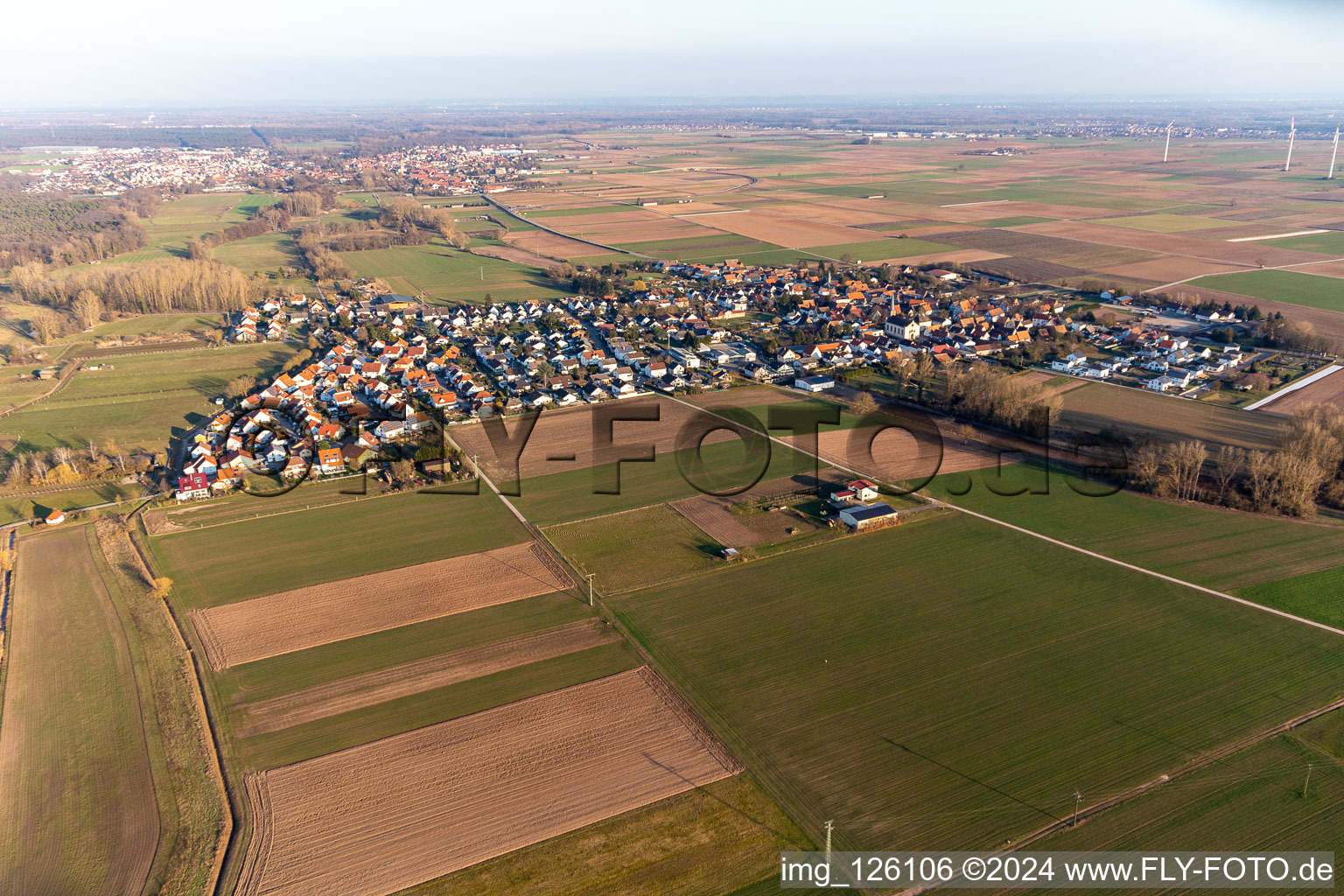 Aerial view of Knittelsheim in the state Rhineland-Palatinate, Germany