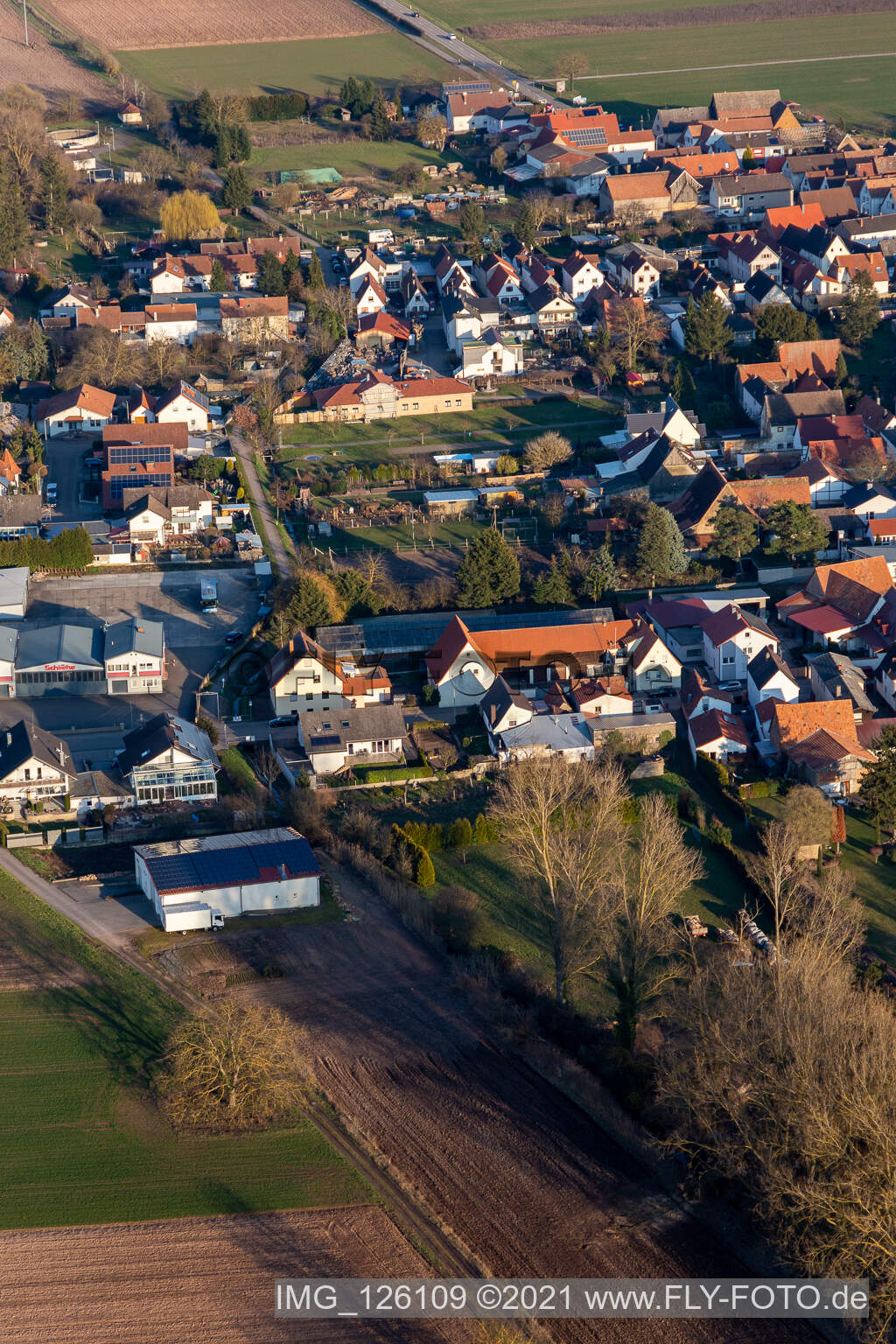 Aerial photograpy of Knittelsheim in the state Rhineland-Palatinate, Germany