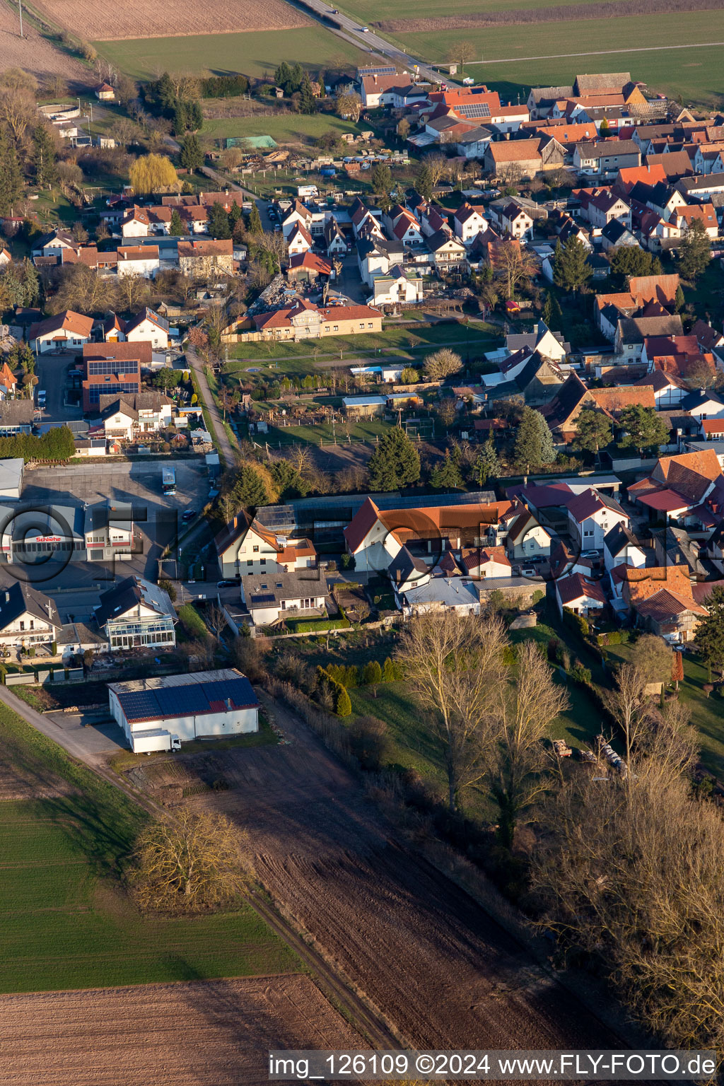 Aerial photograpy of Knittelsheim in the state Rhineland-Palatinate, Germany