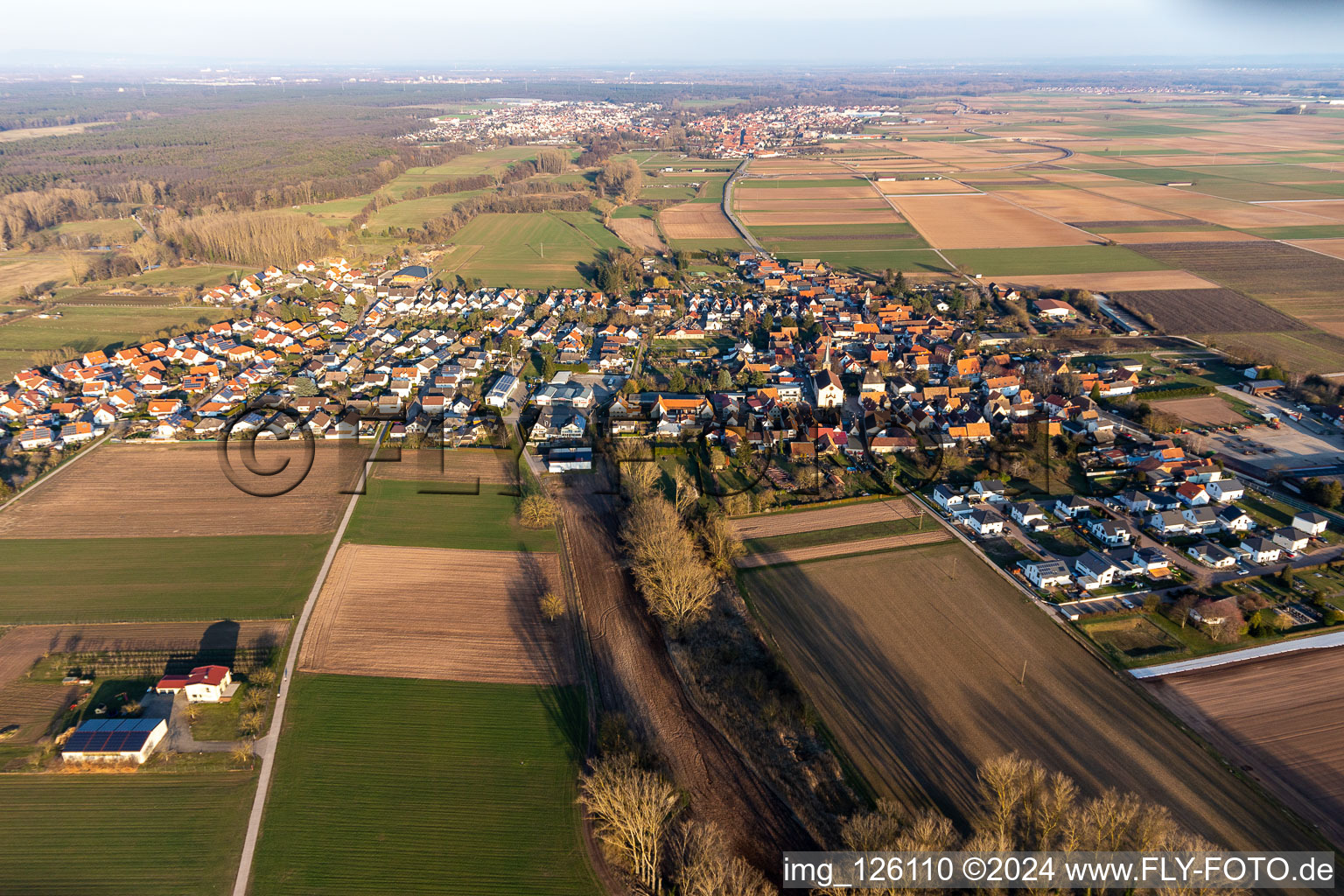 Oblique view of Knittelsheim in the state Rhineland-Palatinate, Germany