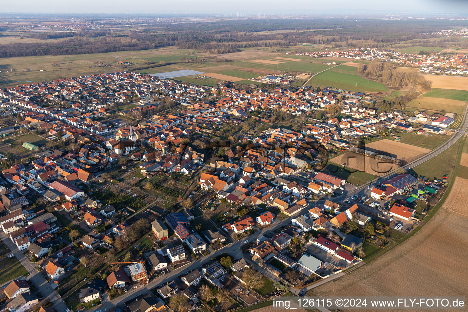 Oblique view of District Ottersheim in Ottersheim bei Landau in the state Rhineland-Palatinate, Germany