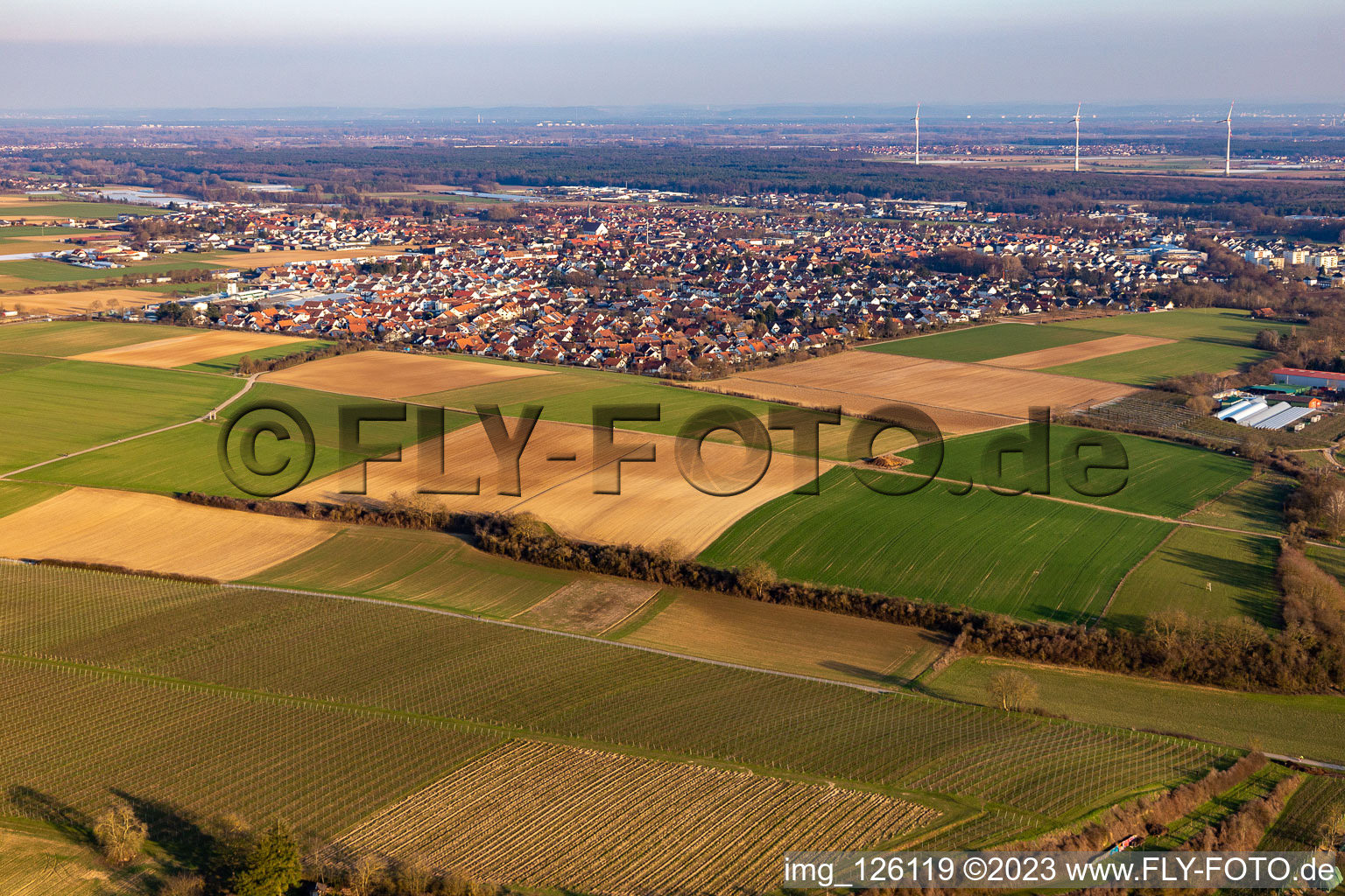 Drone recording of District Herxheim in Herxheim bei Landau in the state Rhineland-Palatinate, Germany