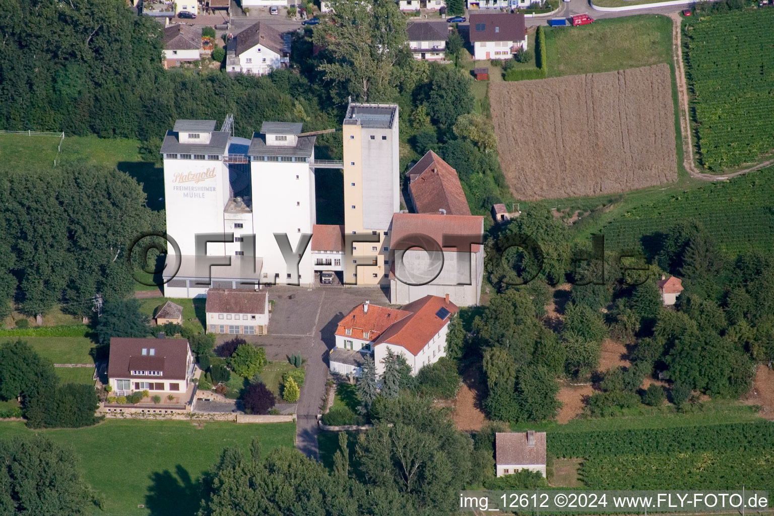 Building and production halls on the premises of Cornexo GmbH (Freimersheim corn mill) in Freimersheim (Pfalz) in the state Rhineland-Palatinate