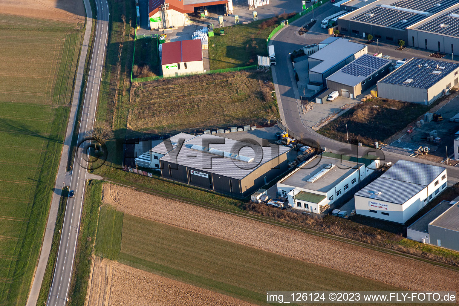 Aerial view of Hellmann Wholesale in the district Herxheim in Herxheim bei Landau in the state Rhineland-Palatinate, Germany