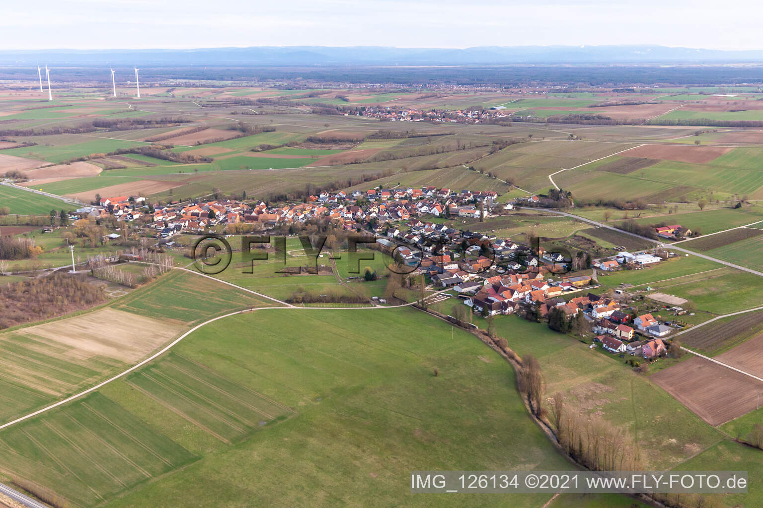 Aerial view of Oberhausen in the state Rhineland-Palatinate, Germany