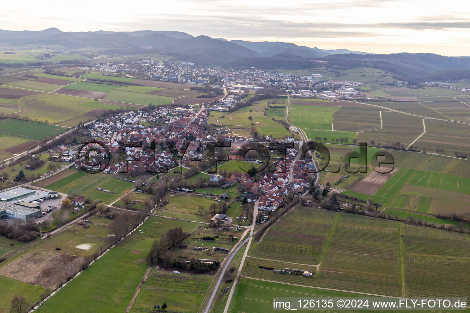 District Drusweiler in Kapellen-Drusweiler in the state Rhineland-Palatinate, Germany seen from above