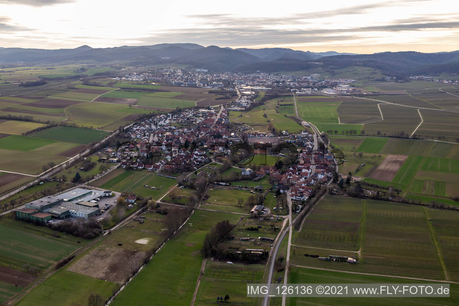 District Drusweiler in Kapellen-Drusweiler in the state Rhineland-Palatinate, Germany from the plane
